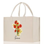 August Birth Month Flower Personalized Name Cotton Canvas Tote Bag Custom Flower Birthday Gift Bag Wedding Gift for Her Bridal Bridesmaid