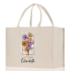 October Birth Month Flower Personalized Name Cotton Canvas Tote Bag Custom Flower Birthday Gift Bag Wedding Gift for Her Bridal Bridesmaid