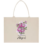November Birth Month Flower Personalized Name Cotton Canvas Tote Bag Custom Flower Birthday Gift Bag Wedding Gift for Her Bridal Bridesmaid