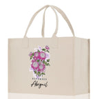 November Birth Month Flower Personalized Name Cotton Canvas Tote Bag Custom Flower Birthday Gift Bag Wedding Gift for Her Bridal Bridesmaid