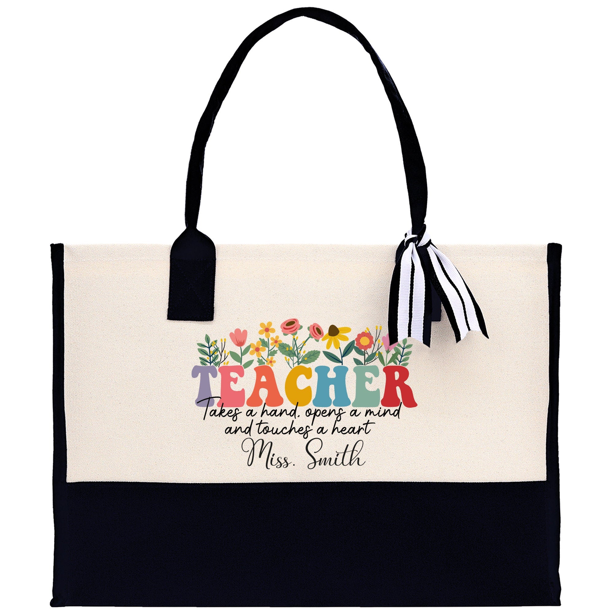 Personalized Teacher Cotton Canvas Tote Bag Gift for Teachers Teacher Life Tote Custom Teacher Appreciation Gift Bag Teacher Name Bag