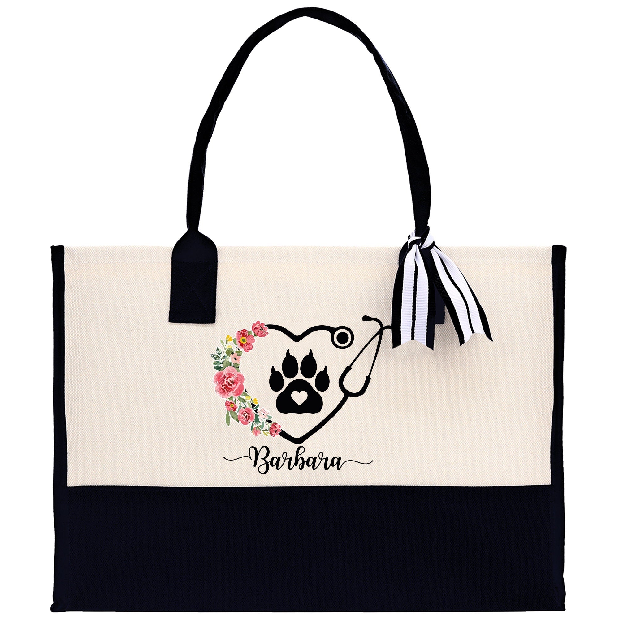 Floral Stethoscope Nurse Tote Custom Name Personalized Cotton Canvas Tote Bag Nurse Gift Future Nurse Gift Nursing Student Graduation Gift