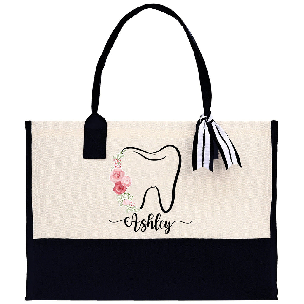 Floral Teeth Nurse Tote Custom Name Personalized Cotton Canvas Tote Bag Nurse Gift Future Nurse Gift Nursing Student Graduation Gift