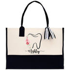 Floral Teeth Nurse Tote Custom Name Personalized Cotton Canvas Tote Bag Nurse Gift Future Nurse Gift Nursing Student Graduation Gift