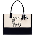 Floral Teeth Nurse Tote Custom Name Personalized Cotton Canvas Tote Bag Nurse Gift Future Nurse Gift Nursing Student Graduation Gift