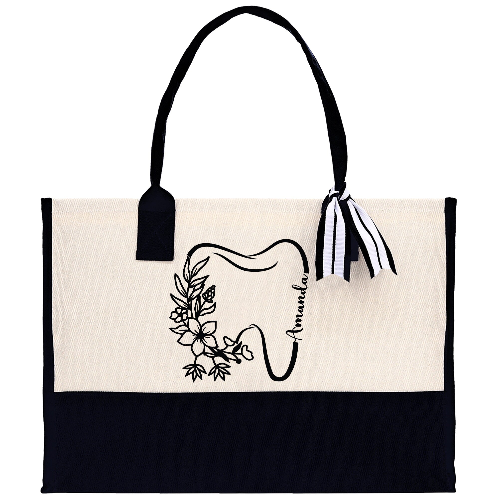 Floral Teeth Nurse Tote Custom Name Personalized Cotton Canvas Tote Bag Nurse Gift Future Nurse Gift Nursing Student Graduation Gift