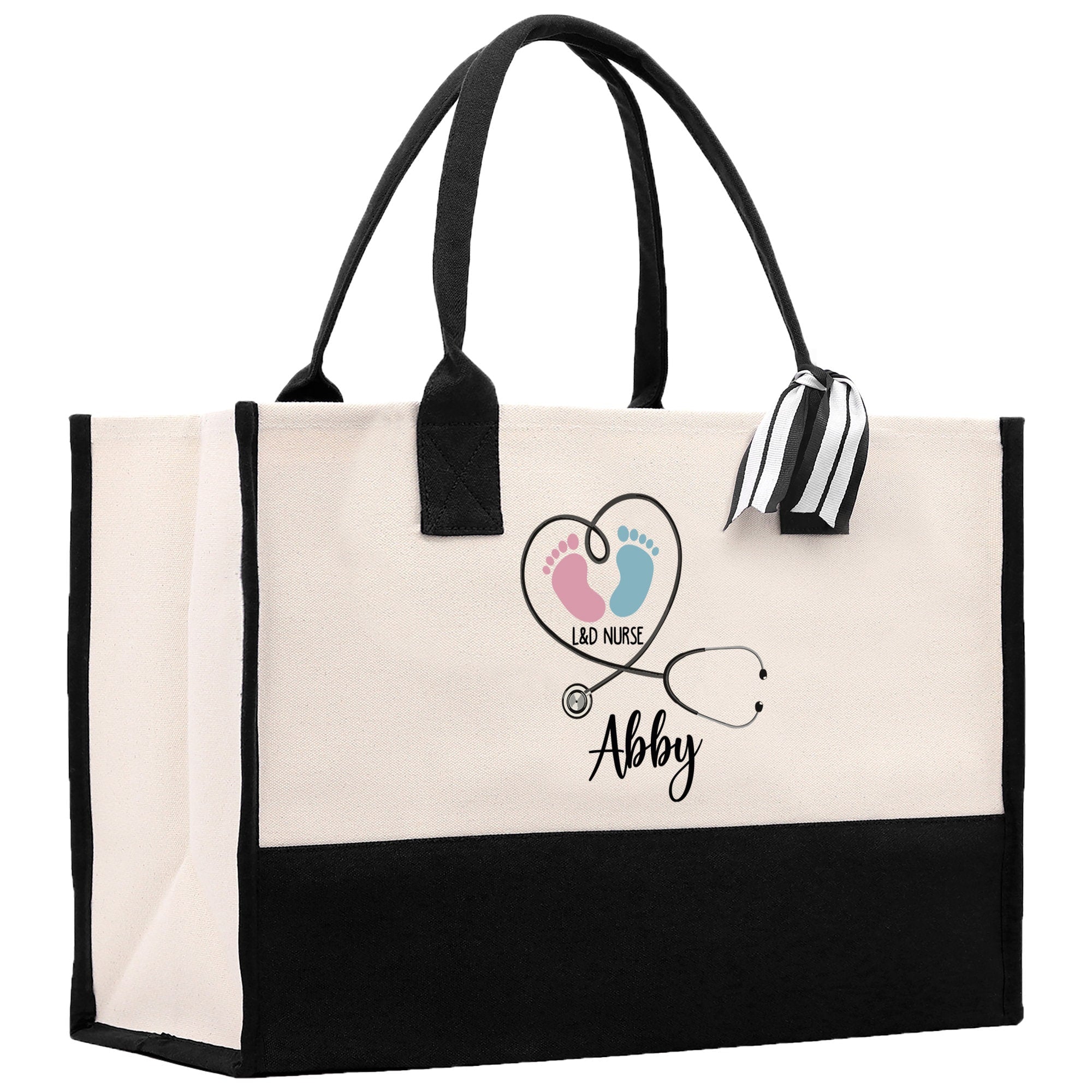 Stethoscope Heart Nurse Tote Custom Name Personalized Cotton Canvas Tote Bag Nurse Gift Future Nurse Gift Nursing Student Graduation Gift