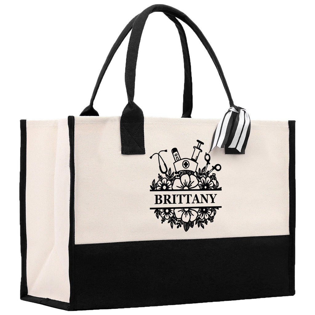 Nurse Stuff Floral Tote Custom Name Personalized Cotton Canvas Tote Bag Nurse Gift Future Nurse Gift Nursing Student Graduation Gift