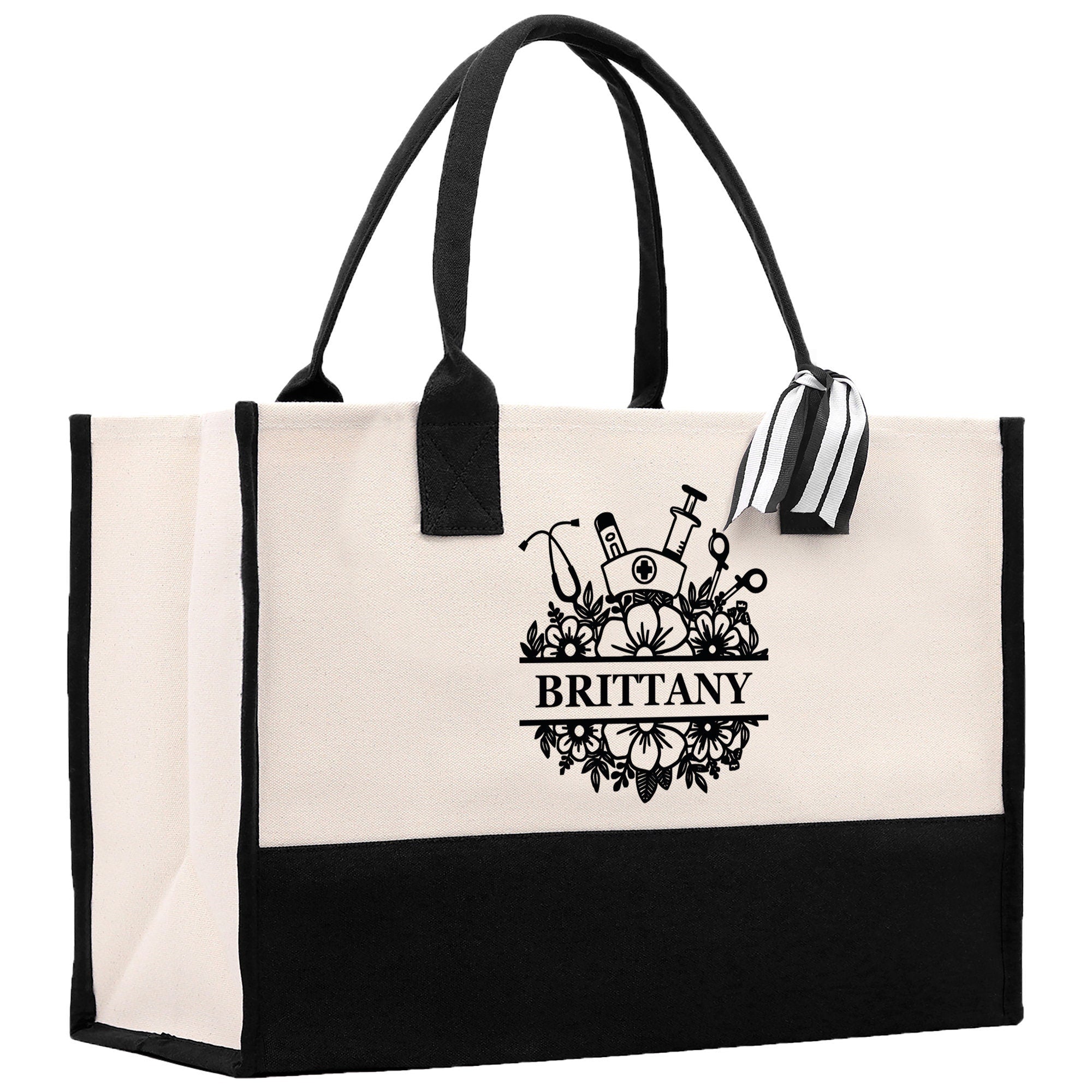 Nurse Stuff Floral Tote Custom Name Personalized Cotton Canvas Tote Bag Nurse Gift Future Nurse Gift Nursing Student Graduation Gift