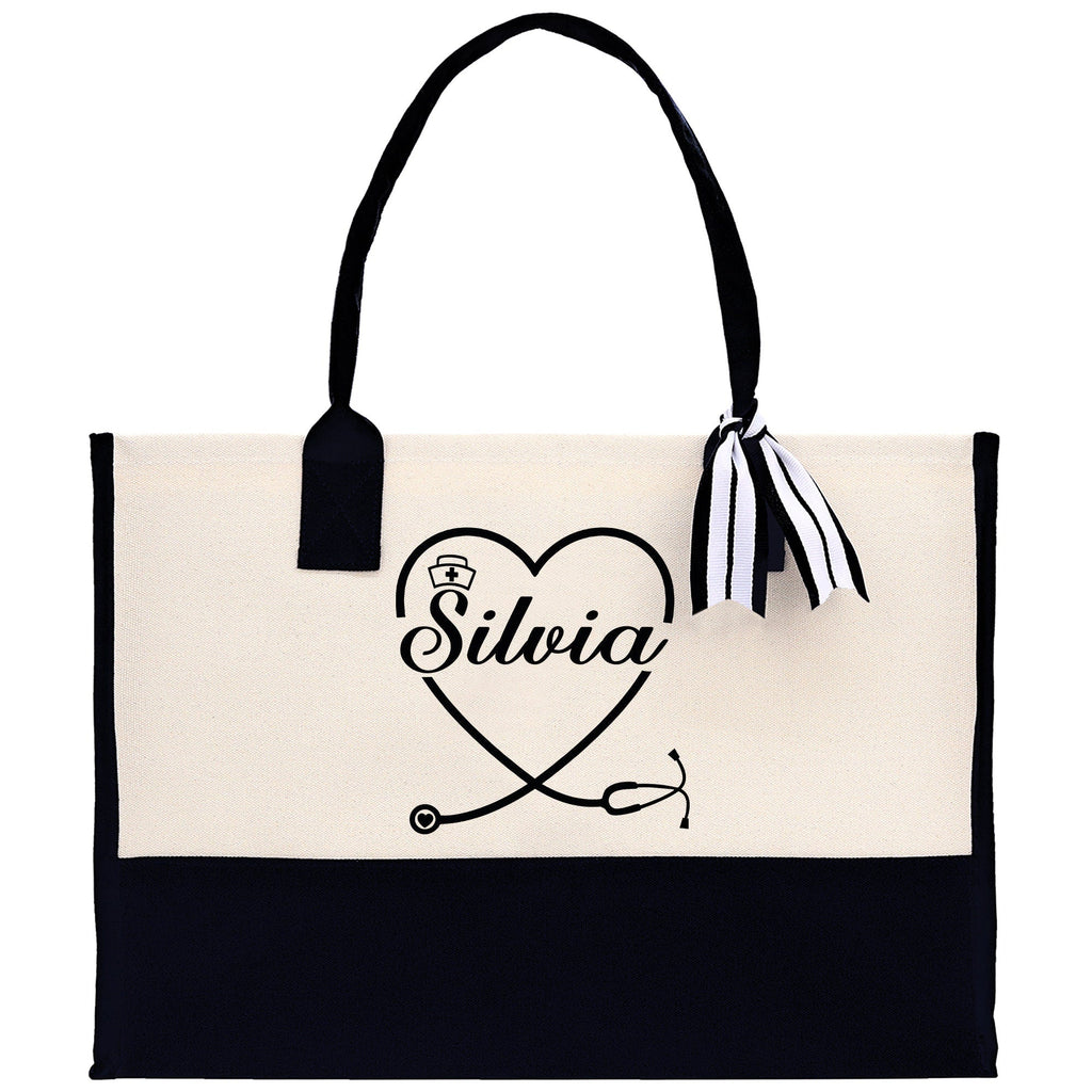 Nurse Stethoscope Heart Tote Custom Name Personalized Cotton Canvas Tote Bag Nurse Gift Future Nurse Gift Nursing Student Graduation Gift