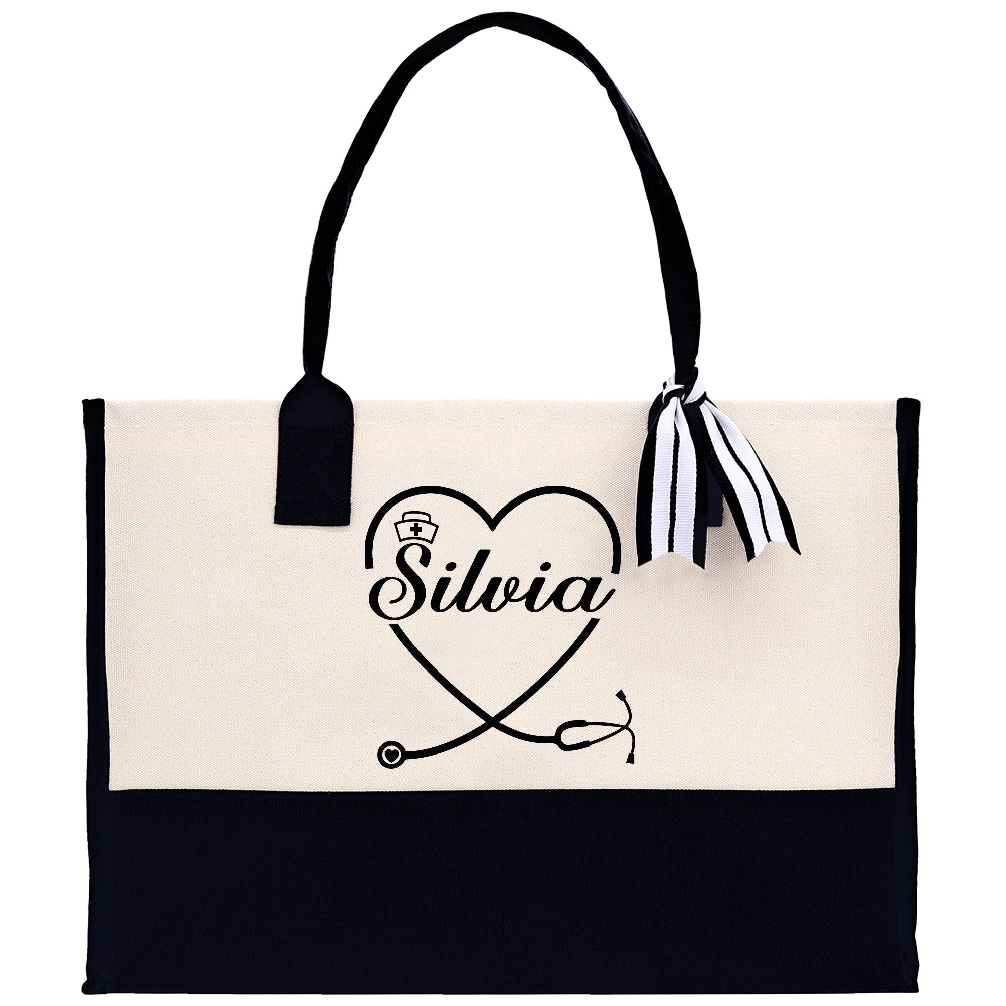 Nurse Stethoscope Heart Tote Custom Name Personalized Cotton Canvas Tote Bag Nurse Gift Future Nurse Gift Nursing Student Graduation Gift