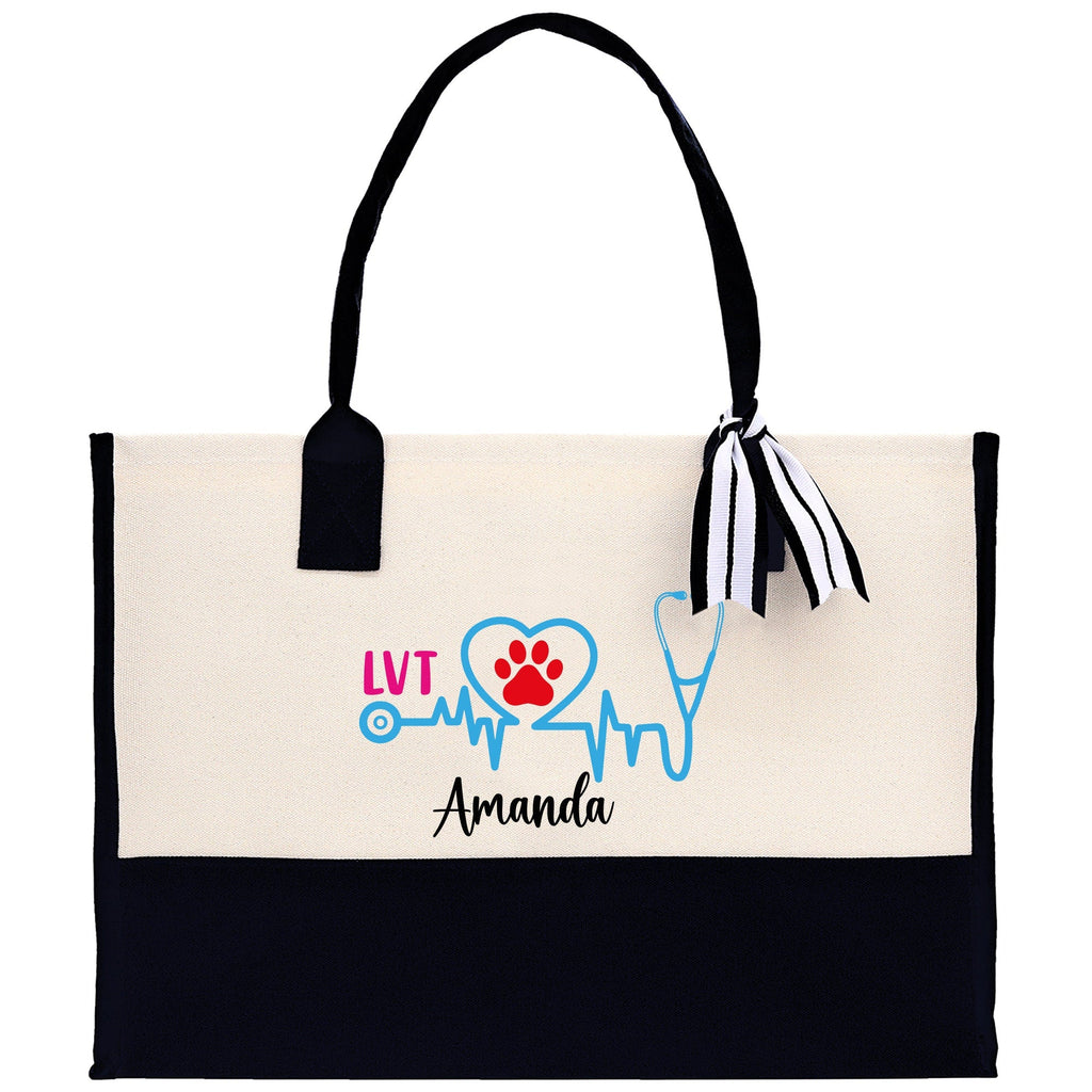 Nurse Stethoscope Heart LVT Tote Custom Name Personalized Cotton Canvas Tote Bag Nurse Gift Future Nursing Student Graduation Gift