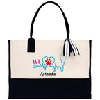 Nurse Stethoscope Heart LVT Tote Custom Name Personalized Cotton Canvas Tote Bag Nurse Gift Future Nursing Student Graduation Gift