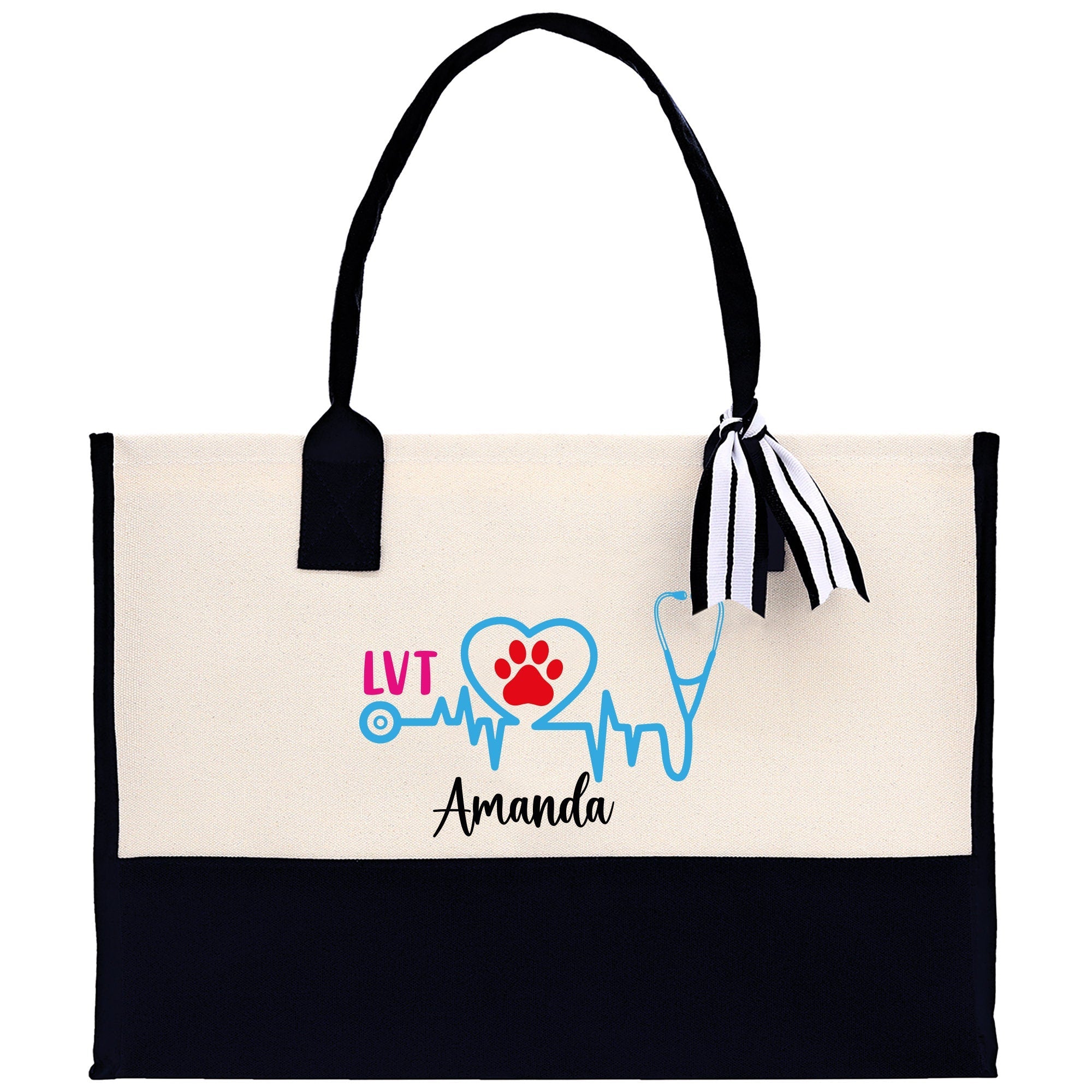 Nurse Stethoscope Heart LVT Tote Custom Name Personalized Cotton Canvas Tote Bag Nurse Gift Future Nursing Student Graduation Gift