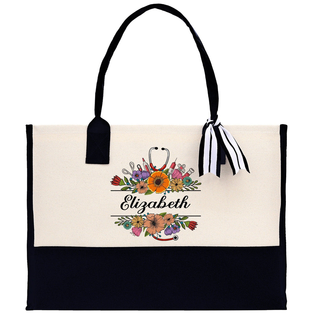 Floral Nurse Tote Custom Name Personalized Cotton Canvas Tote Bag Nurse Gift Future Nurse Gift Nursing Student Graduation Gift