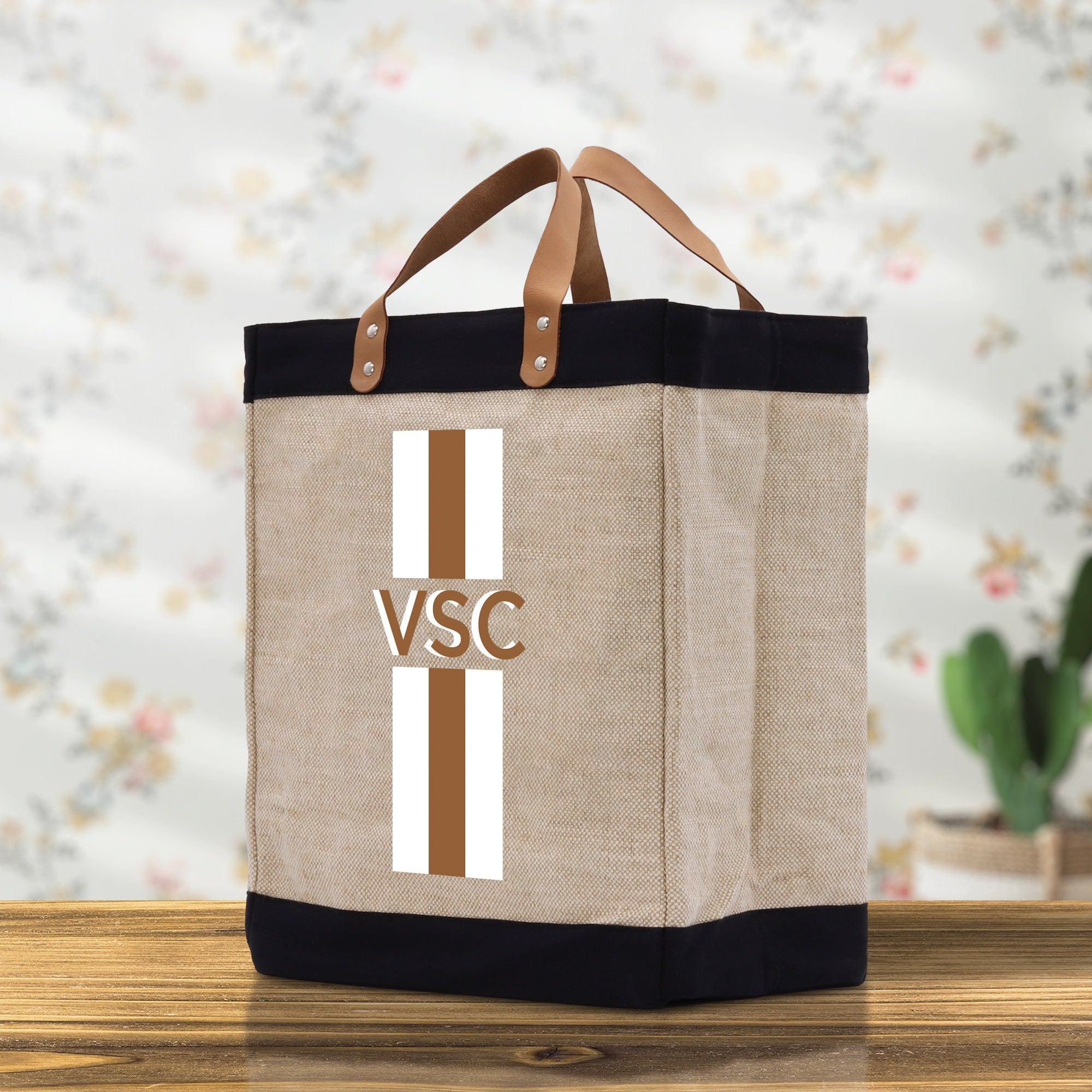 Personalized Monogrammed Canvas Tote Bag Striped Initials Custom Name Beach Bag Bridal Party Gifts Bride Gift Holiday Gift Bag
