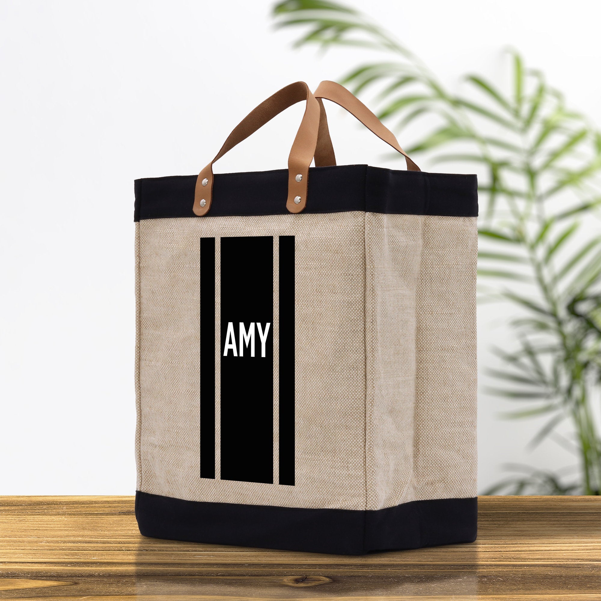 Personalized Monogrammed Canvas Tote Bag Striped Initials Custom Name Beach Bag Bridal Party Gifts Bride Gift Holiday Gift Bag