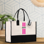 Personalized Monogrammed Canvas Tote Bag Striped Initials Custom Name Beach Bag Bridal Party Gifts Bride Gift Holiday Gift Bag