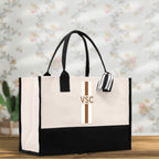 Personalized Monogrammed Canvas Tote Bag Striped Initials Custom Name Beach Bag Bridal Party Gifts Bride Gift Holiday Gift Bag