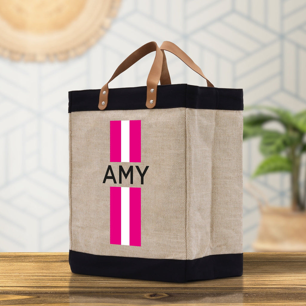 Personalized Monogrammed Canvas Tote Bag Striped Initials Custom Name Beach Bag Bridal Party Gifts Bride Gift Holiday Gift Bag
