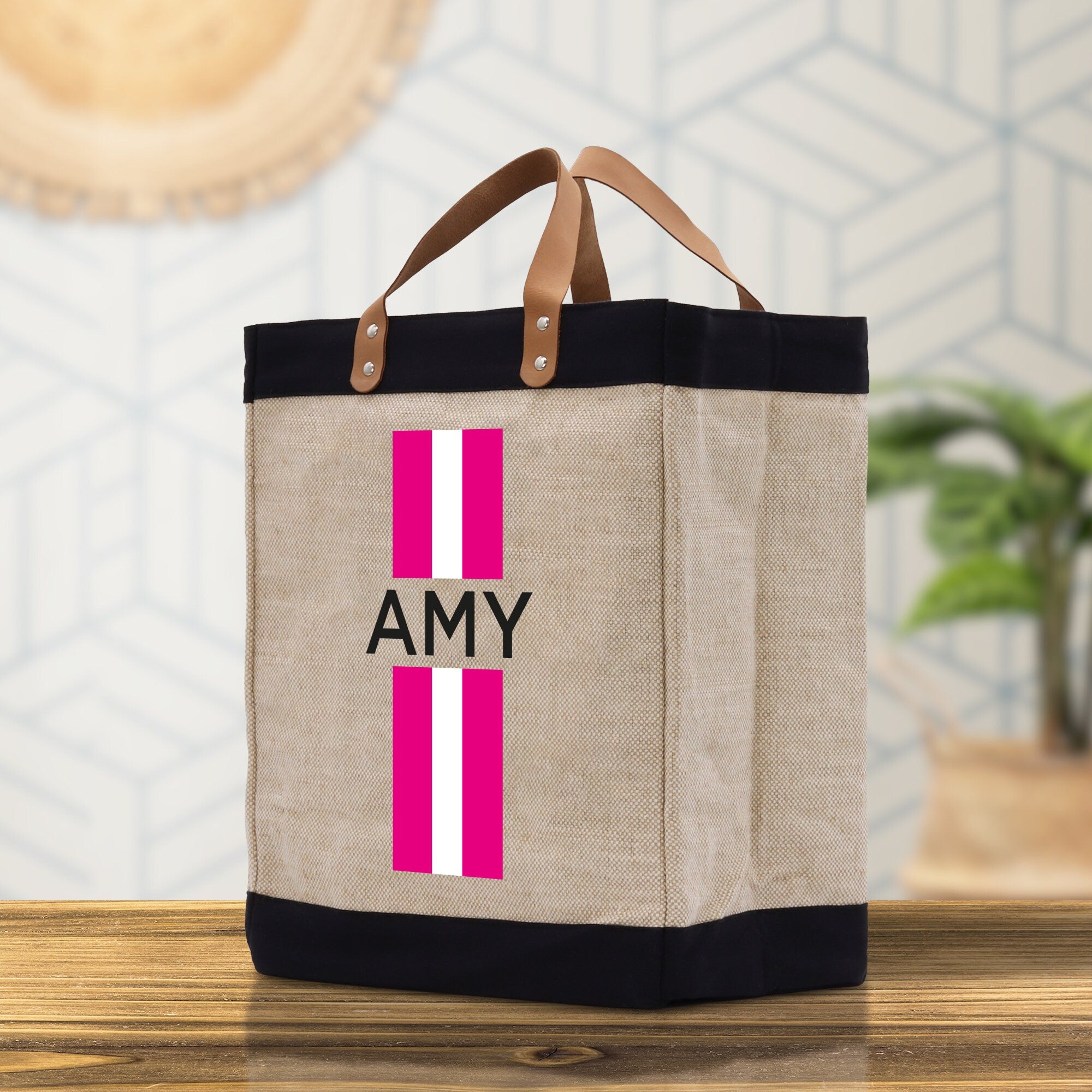 Personalized Monogrammed Canvas Tote Bag Striped Initials Custom Name Beach Bag Bridal Party Gifts Bride Gift Holiday Gift Bag
