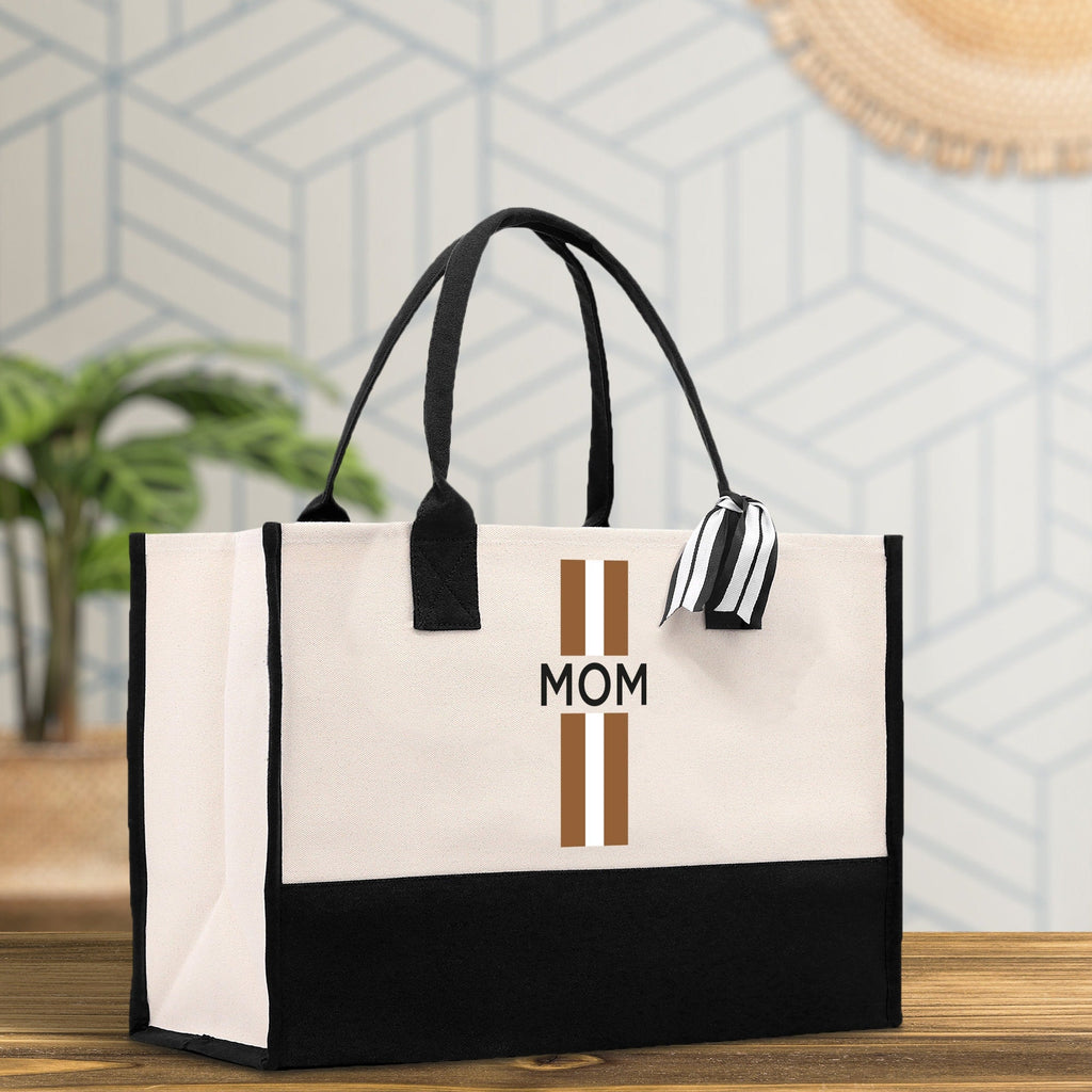 Personalized Monogrammed Canvas Tote Bag Striped Initials Custom Name Beach Bag Bridal Party Gifts Bride Gift Holiday Gift Bag