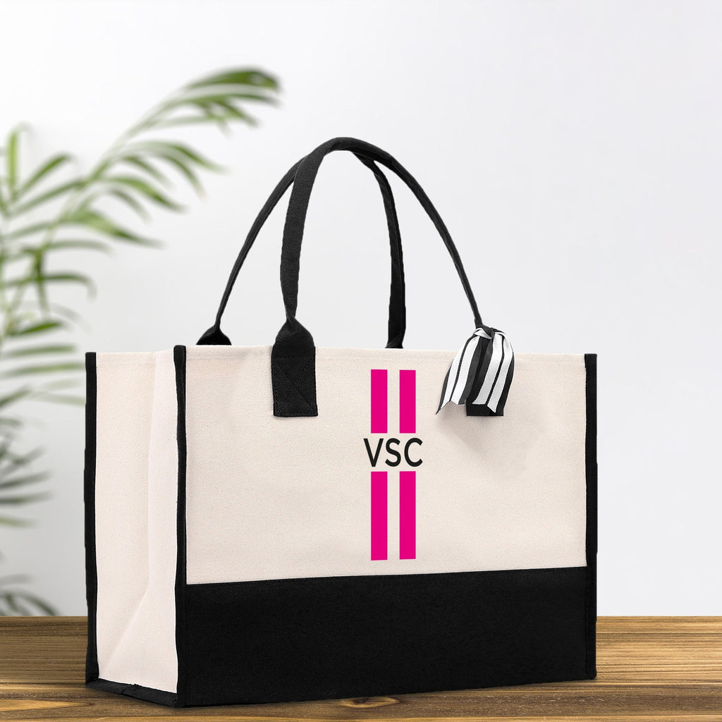Personalized Monogrammed Canvas Tote Bag Striped Initials Custom Name Beach Bag Bridal Party Gifts Bride Gift Holiday Gift Bag