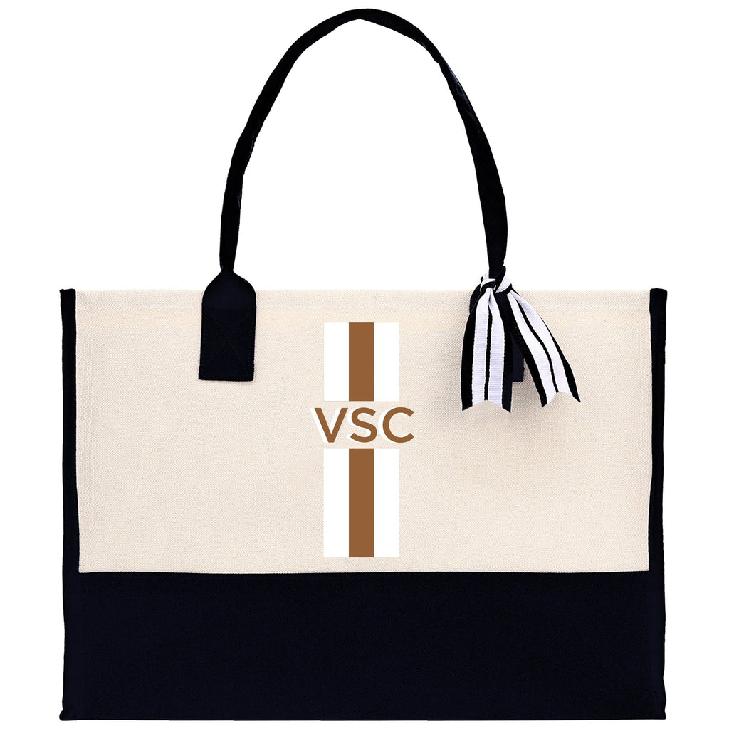 Personalized Monogrammed Canvas Tote Bag Striped Initials Custom Name Beach Bag Bridal Party Gifts Bride Gift Holiday Gift Bag