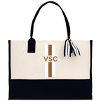 Personalized Monogrammed Canvas Tote Bag Striped Initials Custom Name Beach Bag Bridal Party Gifts Bride Gift Holiday Gift Bag