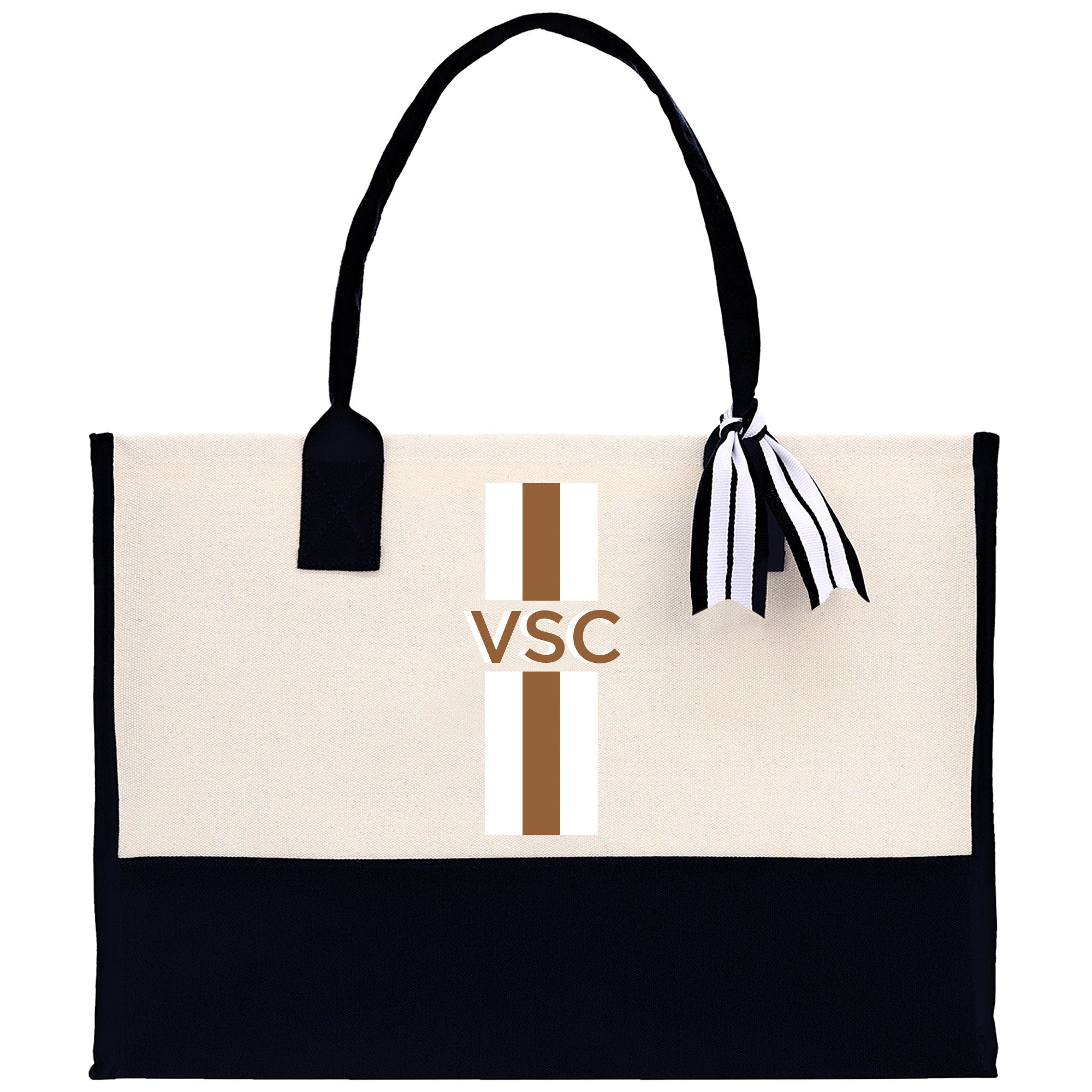 Personalized Monogrammed Canvas Tote Bag Striped Initials Custom Name Beach Bag Bridal Party Gifts Bride Gift Holiday Gift Bag