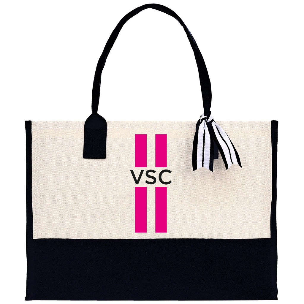 Personalized Monogrammed Canvas Tote Bag Striped Initials Custom Name Beach Bag Bridal Party Gifts Bride Gift Holiday Gift Bag