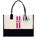 Personalized Monogrammed Canvas Tote Bag Striped Initials Custom Name Beach Bag Bridal Party Gifts Bride Gift Holiday Gift Bag