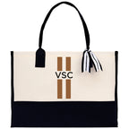 Personalized Monogrammed Canvas Tote Bag Striped Initials Custom Name Beach Bag Bridal Party Gifts Bride Gift Holiday Gift Bag