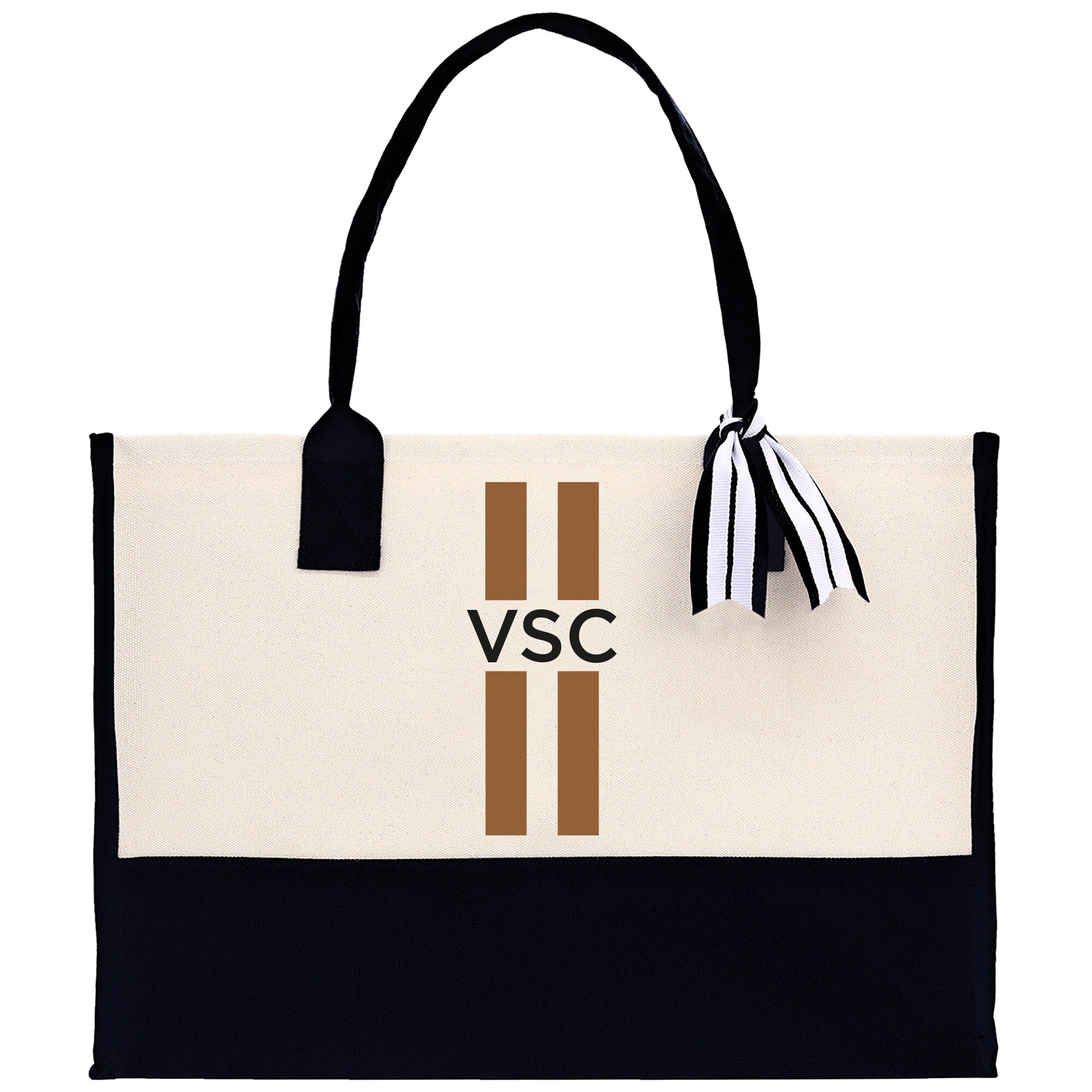 Personalized Monogrammed Canvas Tote Bag Striped Initials Custom Name Beach Bag Bridal Party Gifts Bride Gift Holiday Gift Bag
