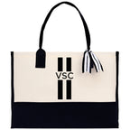 Personalized Monogrammed Canvas Tote Bag Striped Initials Custom Name Beach Bag Bridal Party Gifts Bride Gift Holiday Gift Bag