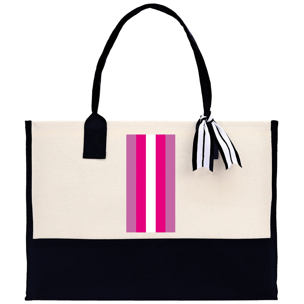 Personalized Monogrammed Canvas Tote Bag Striped Initials Custom Name Beach Bag Bridal Party Gifts Bride Gift Holiday Gift Bag