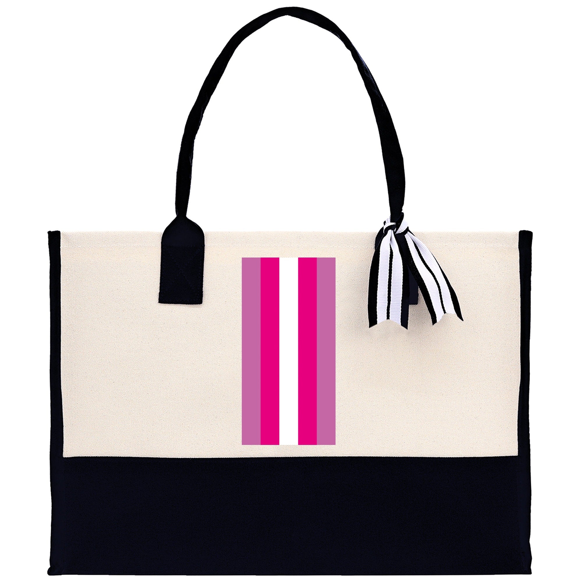Personalized Monogrammed Canvas Tote Bag Striped Initials Custom Name Beach Bag Bridal Party Gifts Bride Gift Holiday Gift Bag