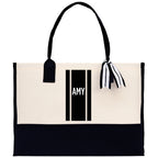 Personalized Monogrammed Canvas Tote Bag Striped Initials Custom Name Beach Bag Bridal Party Gifts Bride Gift Holiday Gift Bag