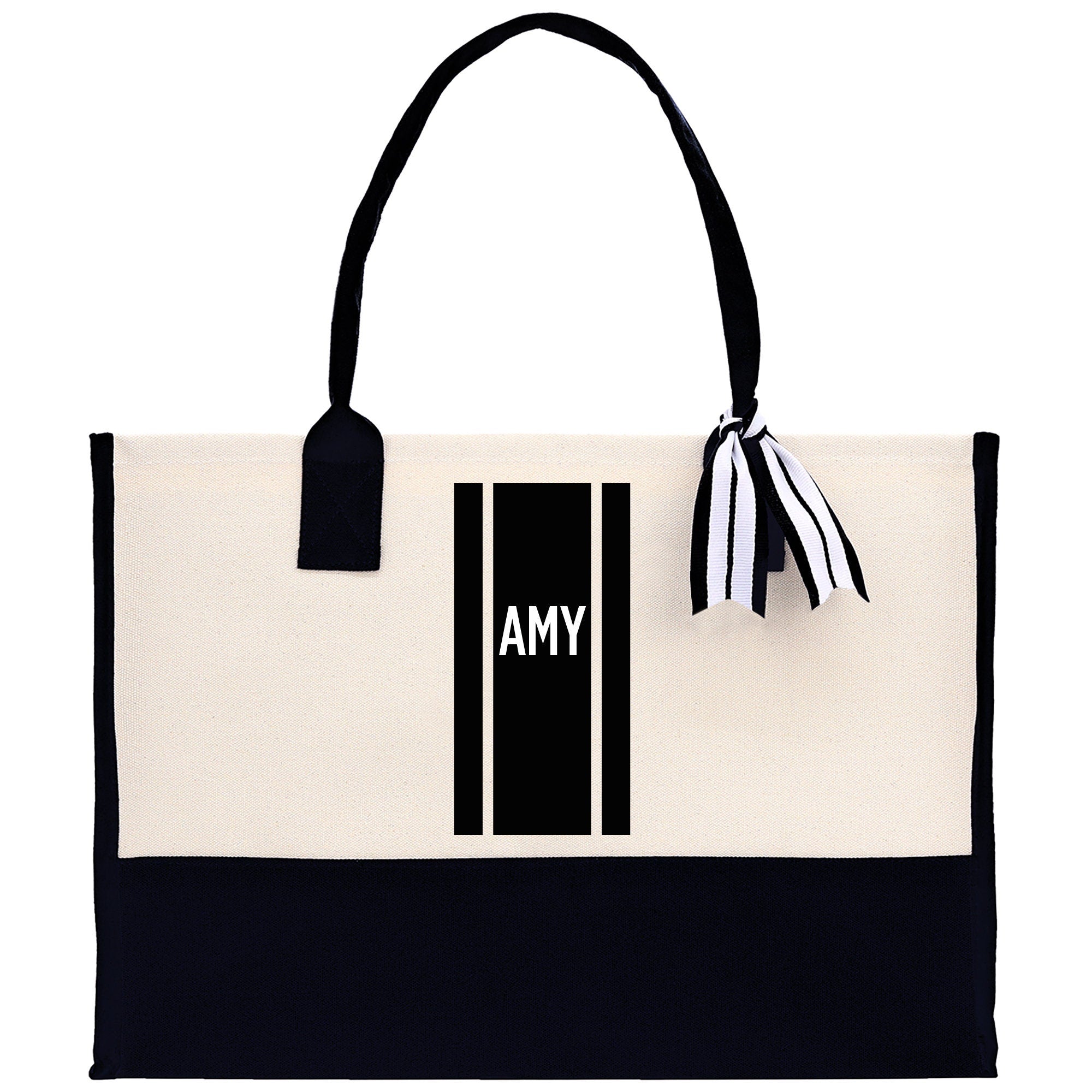 Personalized Monogrammed Canvas Tote Bag Striped Initials Custom Name Beach Bag Bridal Party Gifts Bride Gift Holiday Gift Bag