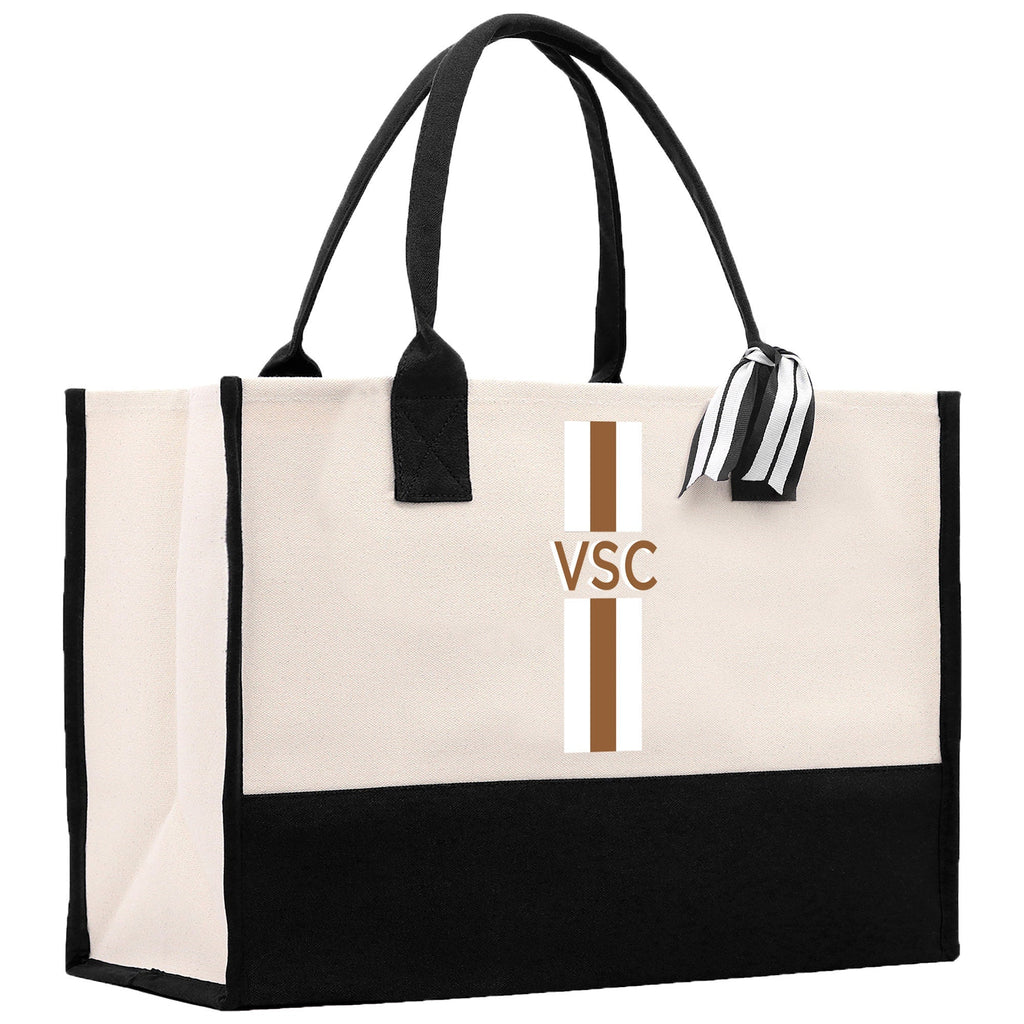 Personalized Monogrammed Canvas Tote Bag Striped Initials Custom Name Beach Bag Bridal Party Gifts Bride Gift Holiday Gift Bag