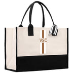 Personalized Monogrammed Canvas Tote Bag Striped Initials Custom Name Beach Bag Bridal Party Gifts Bride Gift Holiday Gift Bag