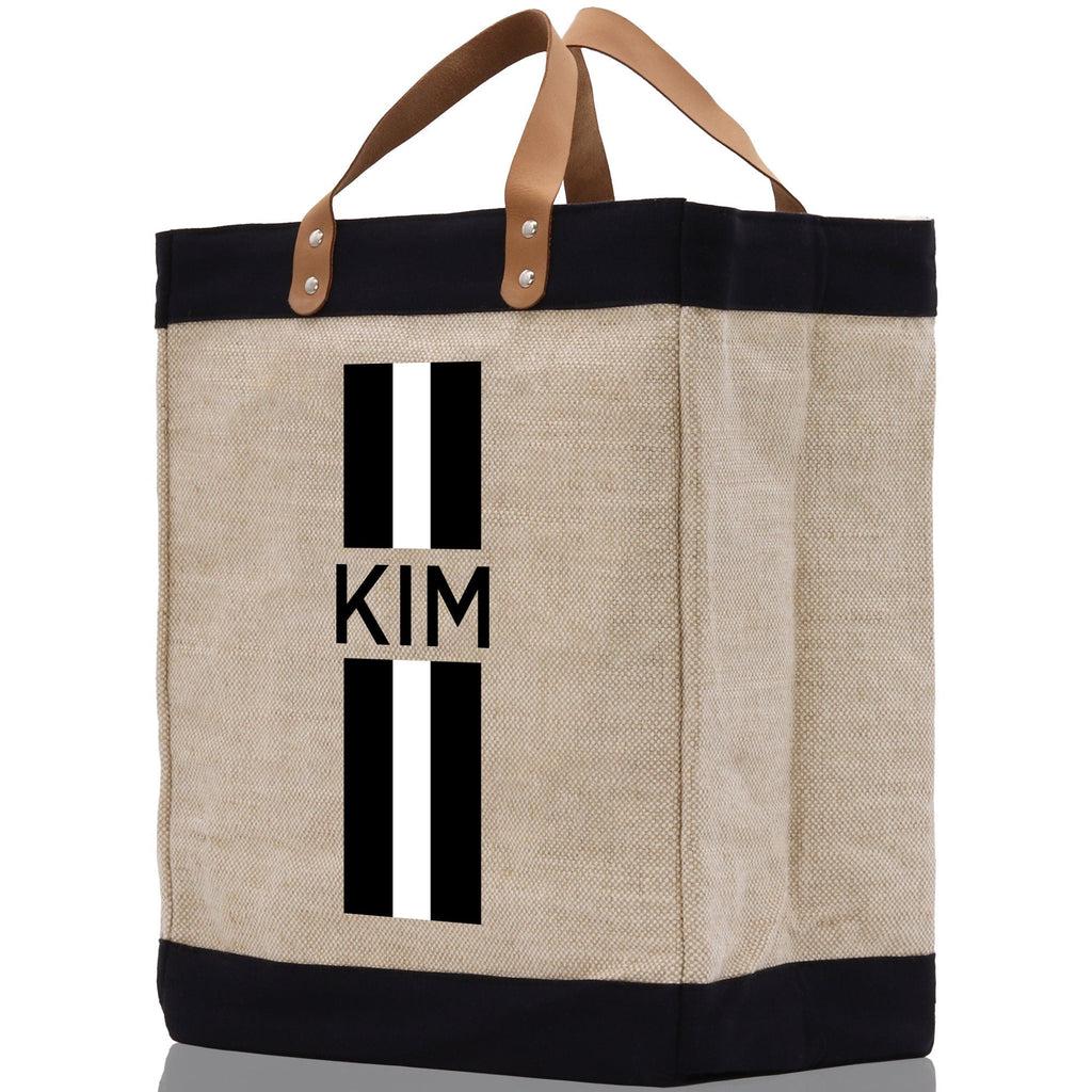 Personalized Monogrammed Canvas Tote Bag Striped Initials Custom Name Beach Bag Bridal Party Gifts Bride Gift Holiday Gift Bag