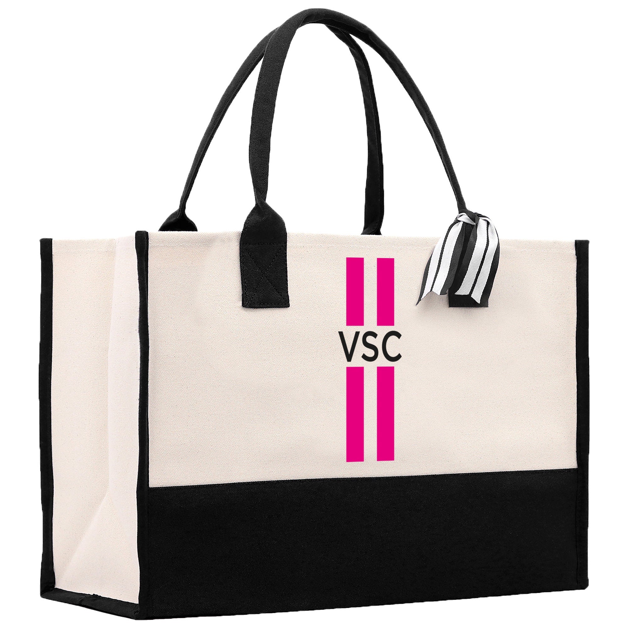 Personalized Monogrammed Canvas Tote Bag Striped Initials Custom Name Beach Bag Bridal Party Gifts Bride Gift Holiday Gift Bag