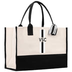 Personalized Monogrammed Canvas Tote Bag Striped Initials Custom Name Beach Bag Bridal Party Gifts Bride Gift Holiday Gift Bag