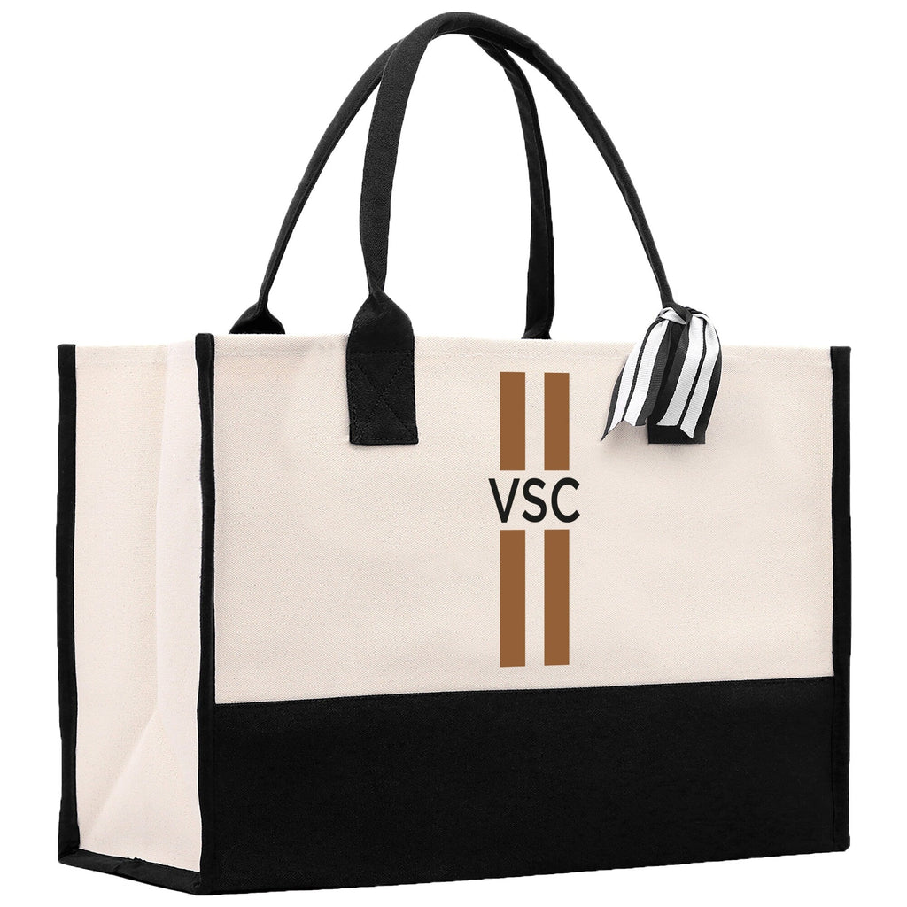 Personalized Monogrammed Canvas Tote Bag Striped Initials Custom Name Beach Bag Bridal Party Gifts Bride Gift Holiday Gift Bag