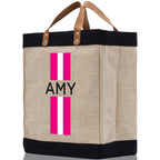 Personalized Monogrammed Canvas Tote Bag Striped Initials Custom Name Beach Bag Bridal Party Gifts Bride Gift Holiday Gift Bag