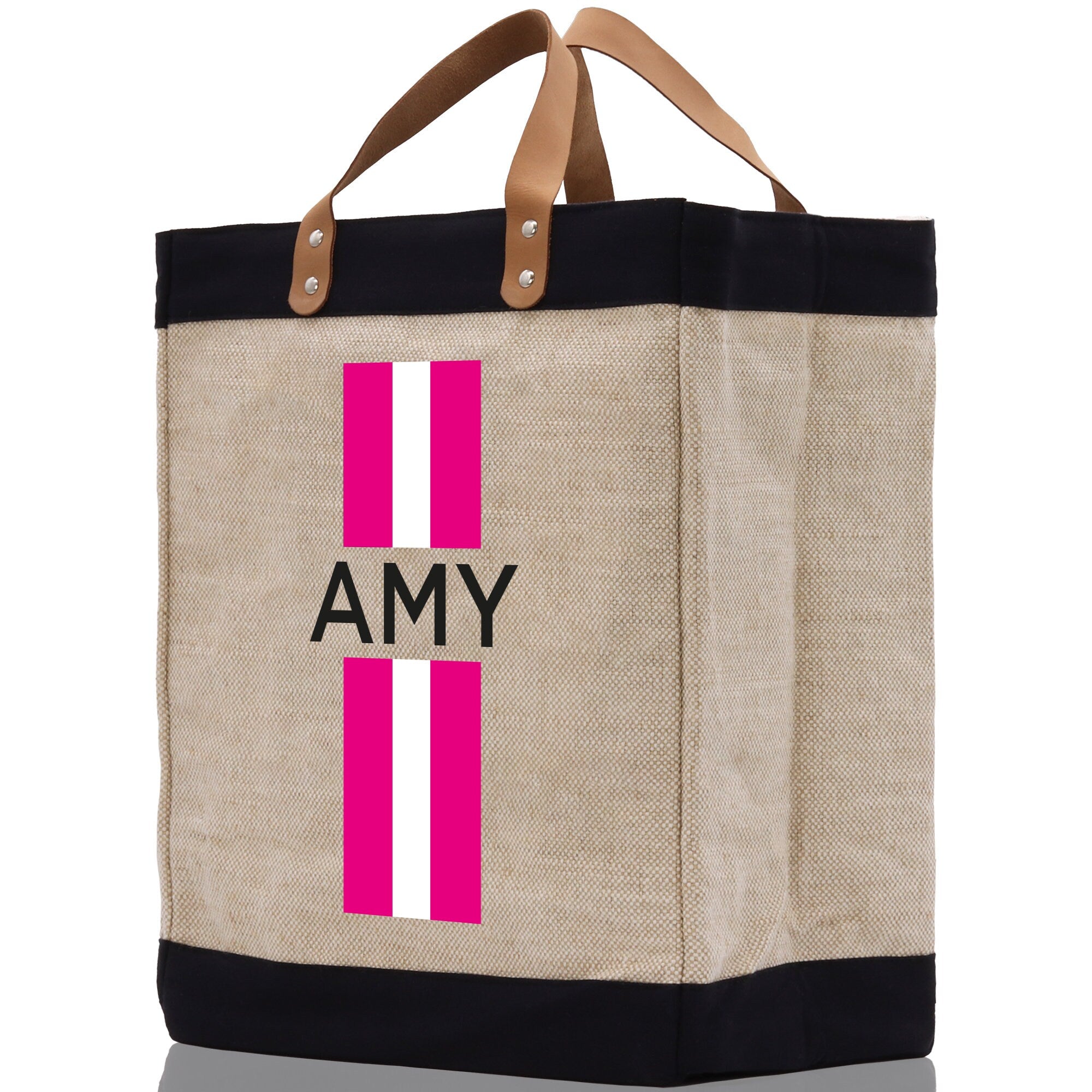 Personalized Monogrammed Canvas Tote Bag Striped Initials Custom Name Beach Bag Bridal Party Gifts Bride Gift Holiday Gift Bag