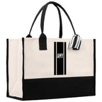 Personalized Monogrammed Canvas Tote Bag Striped Initials Custom Name Beach Bag Bridal Party Gifts Bride Gift Holiday Gift Bag