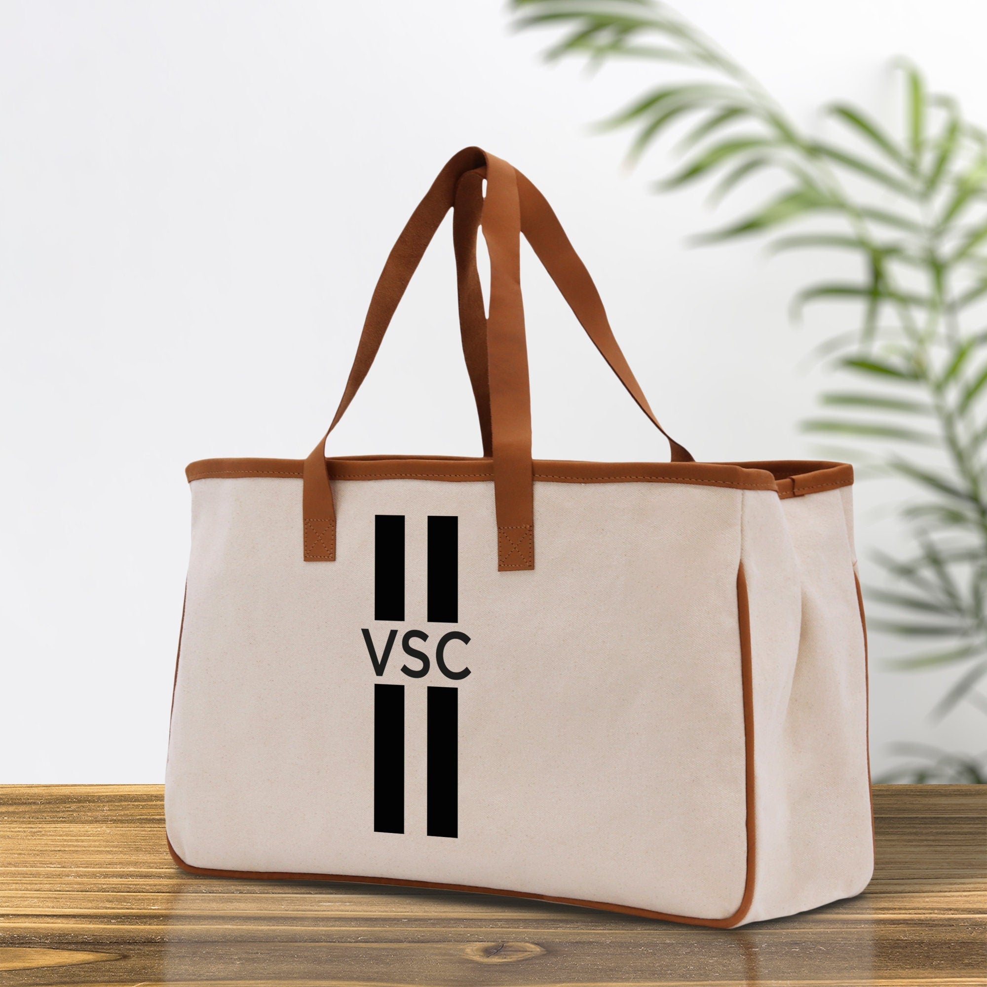 Personalized Monogrammed Canvas Tote Bag Striped Initials Custom Name Beach Bag Bridal Party Gifts Bride Gift Holiday Gift Bag