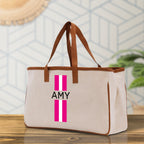 Personalized Monogrammed Canvas Tote Bag Striped Initials Custom Name Beach Bag Bridal Party Gifts Bride Gift Holiday Gift Bag